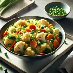Cauliflower fried rice in a bowl with colorful veggies